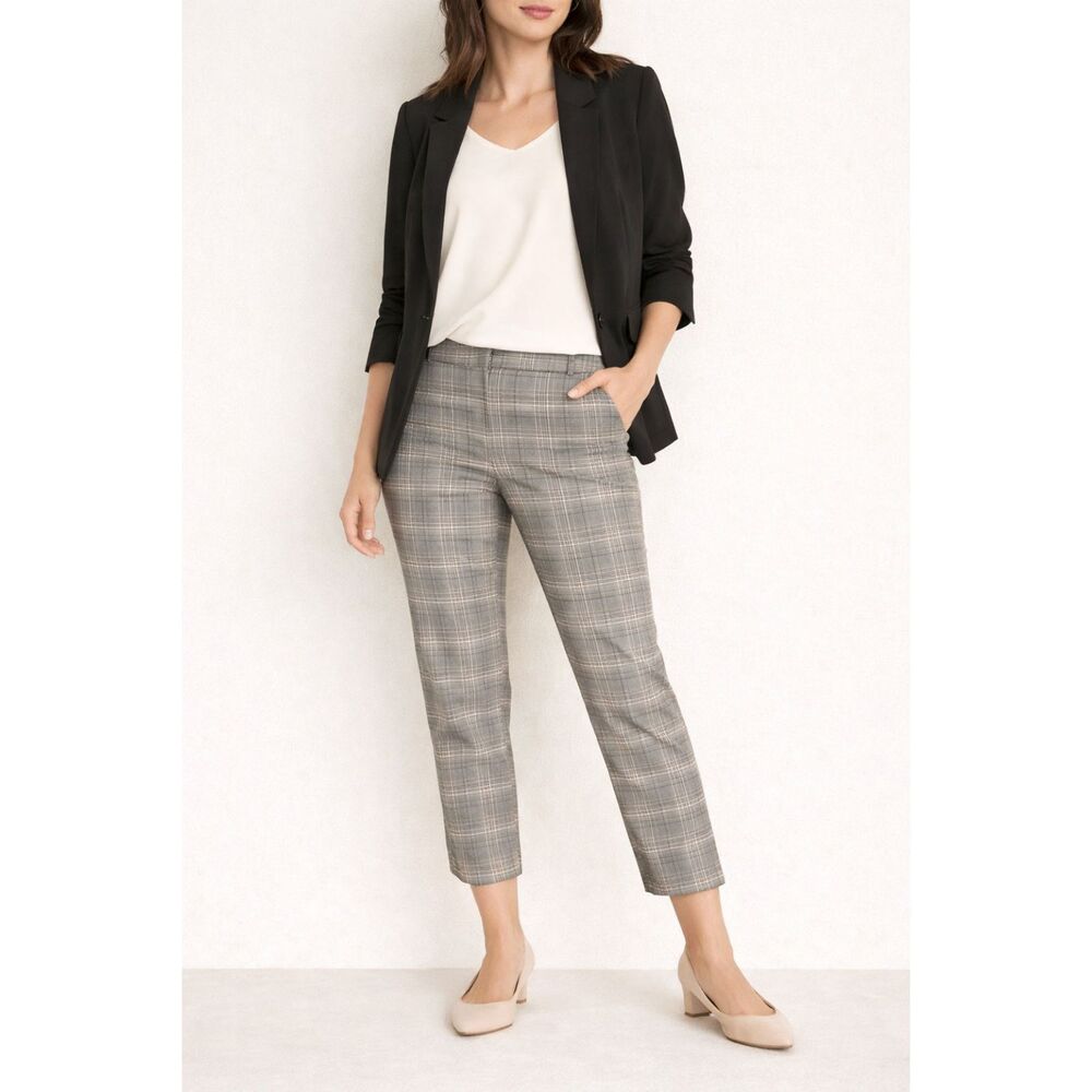 Simply Vera Wang Capri Pants Size L Mid Rise Plaid Stretch Career Cropped